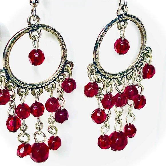 DONATED Liz Claiborne Silver Drop & Chandelier Western Beaded Earrings - Picture 5 of 5